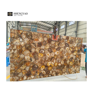 ألواح جدارية رخامية فاخرة بنية كبيرة الحجم ، ألواح حجرية من الخشب المتحجر - Product Image 1