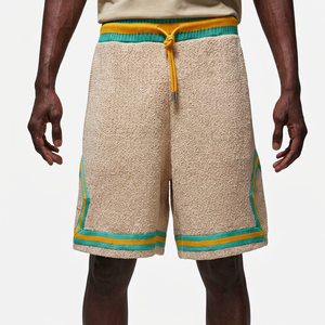 Shorts de bain tissés beiges pour hommes, taille mi-haute, avec cordon de serrage, bande latérale, décontractés, élastiques, 100 % polyester, longueur Bermuda - Product Image 1