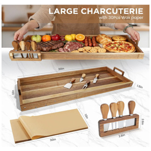 Wooden Serving <b>Tray</b> With Handle <b>Large</b> Size For Family Meals And Party Snacks Solid Color Design - Product Image 3