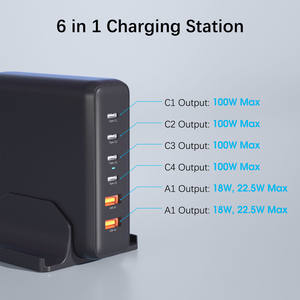 Estación de carga de escritorio de 6 puertos de 200W, 4xUSB C y 2xUSB a puertos GaN Fast Charger Hub para computadoras portátiles, teléfonos, IPads simultáneamente - Product Image 3