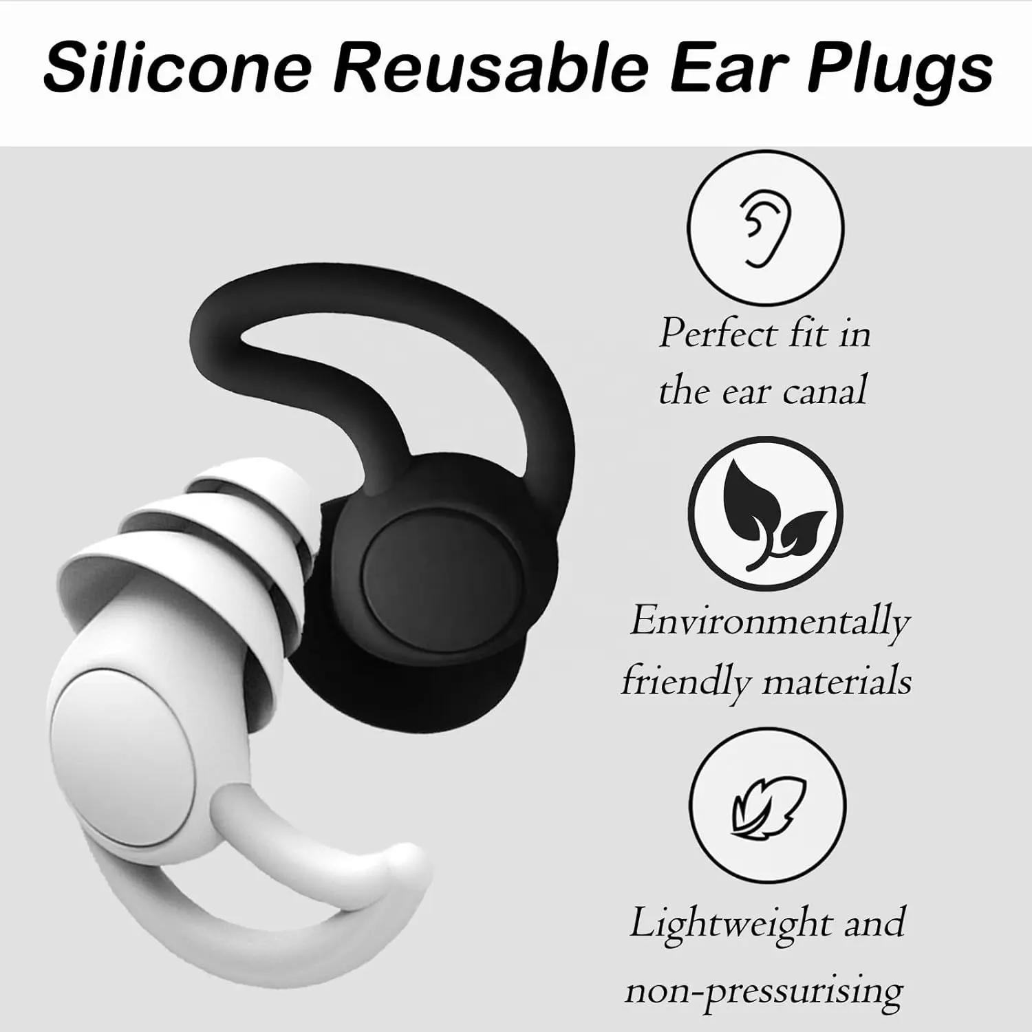 Tampões de ouvido de silicone reutilizáveis para dormir Proteção auditiva à prova d'água com três camadas de pontas macias e cancelamento de ruído