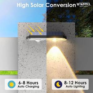 Lampe murale solaire de jardin, projecteur LED extérieur étanche, allumage automatique au crépuscule, blanc chaud, IP44, pour la décoration de la cour, du balcon, de la façade - Product Image 4