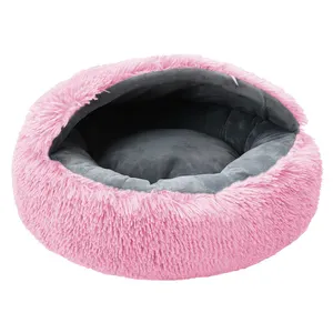 New Arrival Cat Dog Cave Bed Semi-Enclosed Cover Short Plush Comfort Cozy Calming Pet Beds For Dog And Cat