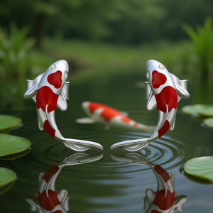 Pendientes de Pescado Koi en Oro Blanco, Plateados en Plata con Piedra Roja, Diseño Animal, Joyería de Moda para Mujer, Regalo - Product Image 2