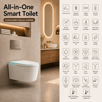 WC intelligent mural compact pour petites salles de bain avec plomberie dissimulée, siège chauffant et chasse d'eau automatique