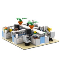 MOC4072 Escena de Oficina, Asientos para Personal, Computadora, Planta en Maceta, Decoración, Ladrillos DIY, Bloques de Construcción Educativos para Niños