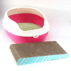 Grattoir pour chat en carton ondulé bleu rayé, mini-grattoir plat pour chats, 450g, niveau unique - Product Image 2