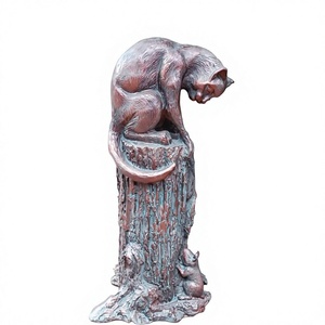 Estatua Decorativa de Gato de Bronce Sentado sobre un Tronco de Árbol, Artesanía en Metal, para Jardín y Granja - Product Image 1