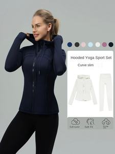 Completo da Yoga Traspirante da Donna in Due Pezzi, Set con Maniche Lunghe per Fitness, Corsa e Attività all'Aperto, Top Modellante con Cappuccio - Product Image 5