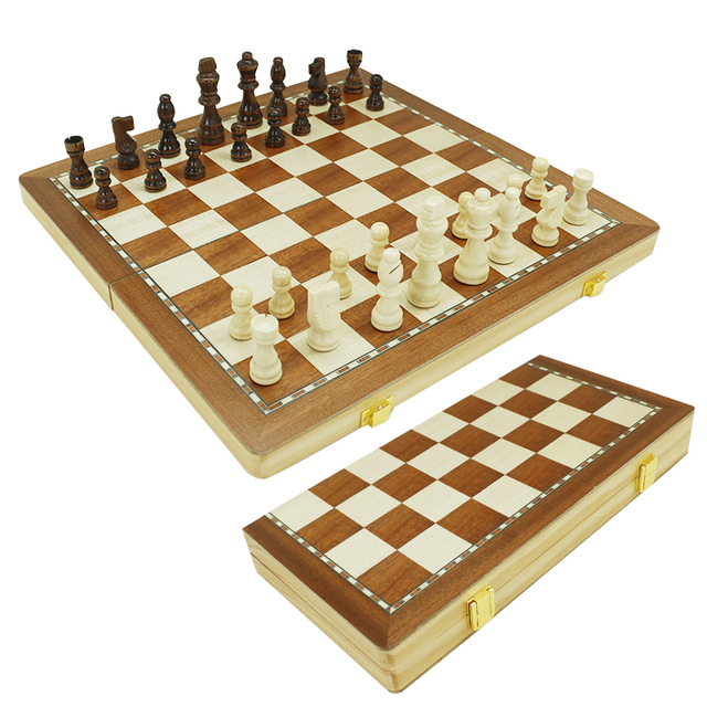 15 Inch Wooden Chess Board Game Set with Handcrafted Chess Pieces & Storage Slots for Sports & Entertainment