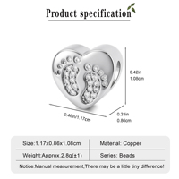 Perle en cuivre personnalisée avec photo en forme de cœur et motif d'empreinte de cristal, cadeau souvenir personnalisé pour femme, bracelet d'anniversaire