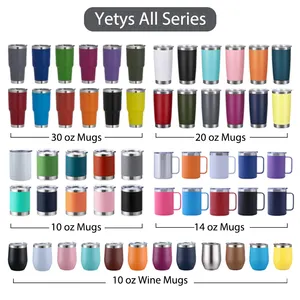 Custom Logo 20oz 30oz Yetys Powder Coated Tumbler Insulated Travel Coffee Wine Mug Thermos Stainless Steel Vacuum Cup With Lid