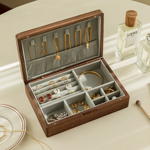 Boîte de rangement pour bijoux en bois avec compartiments pour colliers, boucles d'oreilles, bagues, style tiroir - Product Image 4