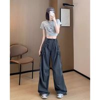 Pantalon cargo sport uni pour femme, nouveau style, taille haute, coupe ample, jambe large, séchage rapide, idéal été