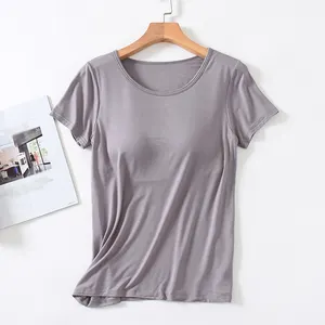 Sidiou-Tops de una pieza para mujer, copa de sujetador con almohadilla en el pecho, camiseta ajustada, camisetas de verano