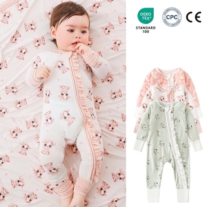 Pelele Zippy <span class=keywords><strong>de</strong></span> bambú informal para bebé, pijama con volantes para recién nacido con cremallera YKK, ropa <span class=keywords><strong>de</strong></span> bambú con estampado personalizado para bebé, pliegue sobre el pie - Product Image 1