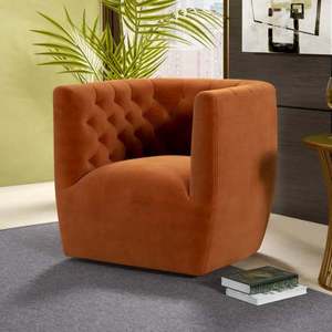 Silla Giratoria Moderna Delaney de Terciopelo Naranja Quemado - Duradera y Portátil para Sala de Estar, Dormitorio, Comedor y Hotel - Product Image 4