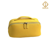 Trousse de toilette en cuir pleine fleur pour femme, étui à cosmétiques grainé avec poignée de transport et fermeture éclair