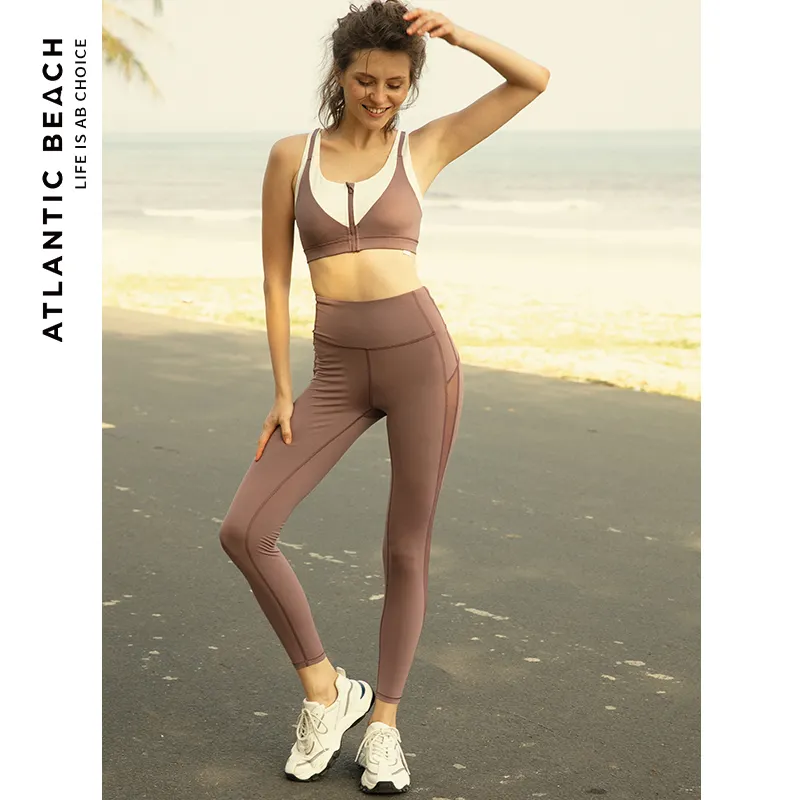 Atlantic Beach sexy de haute qualité bout à bout leggings costume sport ventre contrôle ensembles de fitness yoga