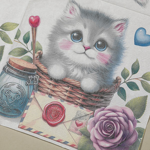 Printed Paper Napkins With Cute Cat Design 330cmx330cm For Valentine'S Day Parties Hotels Restaurants - Product Image 2