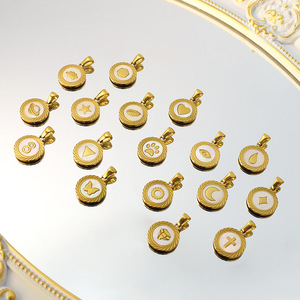 จี้เปลือกหอยฝังลายวงแหวน |   จี้สัญลักษณ์ทรงกลมสแตนเลสสตีลเคลือบ PVD 18K สำหรับทำเครื่องประดับ DIY |   กันน้ำและป้องกันการแพ้ - Product Image 4