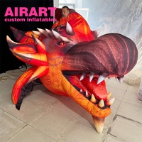 Dragon gonflable rouge, tête de dragon gonflable réaliste pour la fête