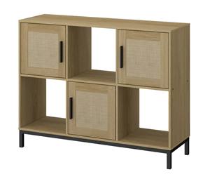 Estantería de Madera con Cubos de Almacenamiento, 3 Puertas de Ratán y Patas de Metal, Mueble <span class=keywords><strong>2x3</strong></span> - Product Image 2