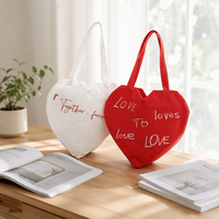 Sac fourre-tout en toile de coton écologique en forme de cœur, OEM ODM, avec bandoulière, poche personnalisée, sac de shopping réutilisable