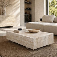 Table basse de luxe en travertin beige, bloc de pierre naturelle, pour projets hôteliers et de villas haut de gamme, destinée aux entrepreneurs