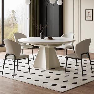 <span class=keywords><strong>Table</strong></span> à manger ronde moderne sur piédestal <span class=keywords><strong>avec</strong></span> plateau extensible caché se transformant en une grande <span class=keywords><strong>table</strong></span> ovale <span class=keywords><strong>avec</strong></span> plateau en pierre artistique. - Product Image 4