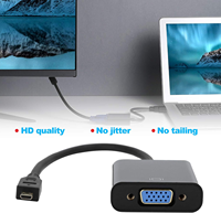 Adaptateur convertisseur vidéo micro HDTV vers VGA mâle vers femelle plaqué or 1080P avec câble audio et câble USB pour ordinateur portable