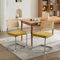[Stock US] Chaises d'appoint en velours + dossier en rotin naturel et base en chrome inoxydable 3 couleurs Expédition rapide depuis les États-Unis MOQ 1 ensemble (2 chaises)