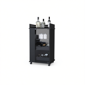 Carrito de bar negro Willow Park con puerta de vidrio y ruedas para servir bebidas - Product Image 1
