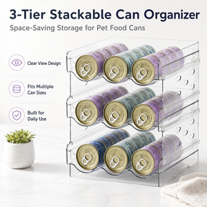 Organisateur <span class=keywords><strong>de</strong></span> boîtes <span class=keywords><strong>de</strong></span> conserve pour chats à 3 niveaux en PET transparent, bac <span class=keywords><strong>de</strong></span> rangement empilable en plastique pour aliments pour animaux, support ondulé à plusieurs niveaux pour canettes <span class=keywords><strong>de</strong></span> soda, garde-manger - Product Image 2