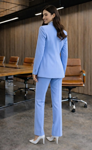 Conjunto de traje de pantalón de 3 piezas azul claro para mujer, elegante traje de negocios para oficina, blazer formal, chaleco y pantalones - Product Image 4
