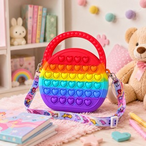 Sac bandoulière en silicone avec fermeture éclair, motifs animaux, étanche, pour tout-petits, sac à monnaie anti-stress à bulles, arc-en-ciel, Push Pop, unisexe, OEM/ODM - Product Image 6