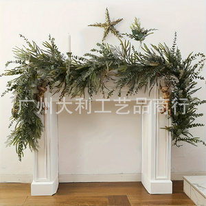 Guirlande de Noël en rotin artificiel 1,8 m, fleurs en soie vertes, décoration murale style naturel pour mariage et maison - Product Image 3