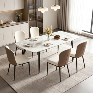 Ensemble de table à manger rectangulaire moderne en marbre avec 6 chaises en cuir PU, design minimaliste, meubles pour la maison - Product Image 2