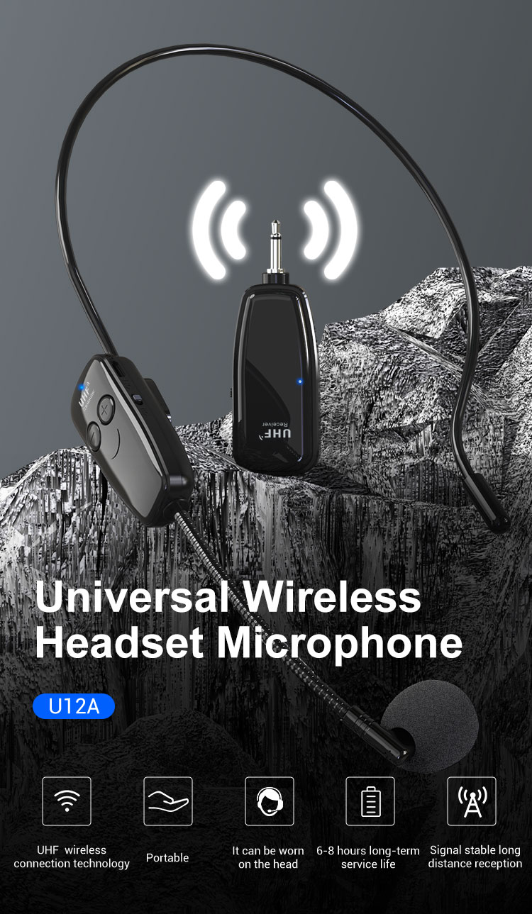 U12A UHFワイヤレスヘッドセットマイク - 3.5/6.35mmプラグ対応