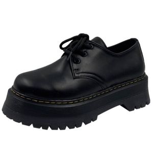 Chaussures décontractées à plateforme en cuir pour femmes Maxfree, chaussures en cuir à lacets noires - Product Image 2