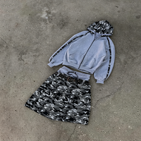 Ensemble de survêtement unisexe surdimensionné en coton imprimé camouflage 450 GSM avec pantalon évasé et sweat à capuche – Vêtements de sport pour homme