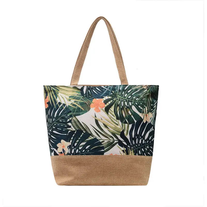 Tropical Canvas Shoulder Shopping Bag Mulheres Verão Grande Sacola De Praia