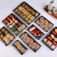 Boîte de rangement alimentaire jetable de luxe personnalisée de style japonais, plateau à sushi en plastique avec couvercle transparent anti-buée pour desserts