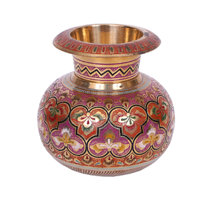 Olla de latón hecha a mano tradicional moderna antigua con trabajo de esmalte chapado - Product Image 3