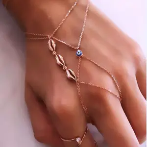 Gold Chain Link Multi Bangle Slave Interweave Finger Rings Hand Harness all-match simple shell finger Bracelet