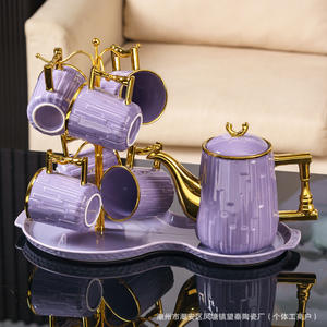 Té DE LA TARDE inglés Juegos de té de cerámica de esmalte real <span class=keywords><strong>Dibujo</strong></span> a mano <span class=keywords><strong>Tetera</strong></span> con borde dorado Real 4 piezas Café Té C - Product Image 2