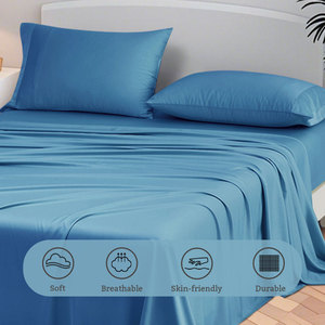 Juego de Sábanas de Fibra de Bambú Azul Cielo Moderno, Sábanas Sedosas de Alta Densidad con Acabado Suave para Recámara Principal - Product Image 1