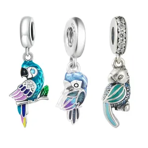 Fits Original Pan Bracelet 925 Sterling Silver Jungle Paradise Parrot Dangle Charms Beads for Women DIY Jewelry Making