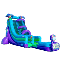 Toboggan aquatique gonflable à une voie de 18 pieds avec tunnel imprimé Vision Violet Bleu Vert, toboggan aquatique gonflable pour fêtes estivales
