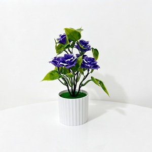 Bonsaï de rose artificielle Paulon, 24 cm de haut, pot rayé vertical, décoration intérieure/extérieure, accessoire de mariage - Product Image 4